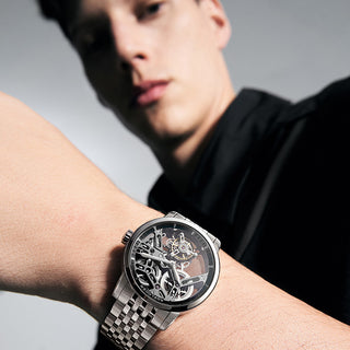 AGELOCER Original Hollow Free-sprung Balance Flying Tourbillon Mechanical Watches Men Manual Winding Casual Stainless Steel