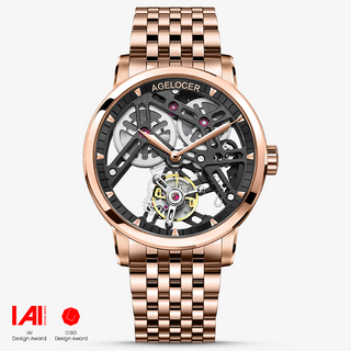 AGELOCER Original Hollow Free-sprung Balance Flying Tourbillon Mechanical Watches Men Manual Winding Casual Stainless Steel