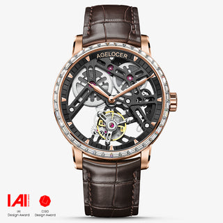 AGELOCER Original Luxury Hollow Free-sprung Balance Flying Tourbillon Watch -Zircon Version
