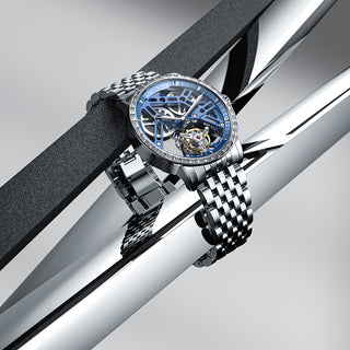 AGELOCER Original Skeleton Free-sprung Flying Tourbillon Mechanical Watch Steel Strap-Zircon Version